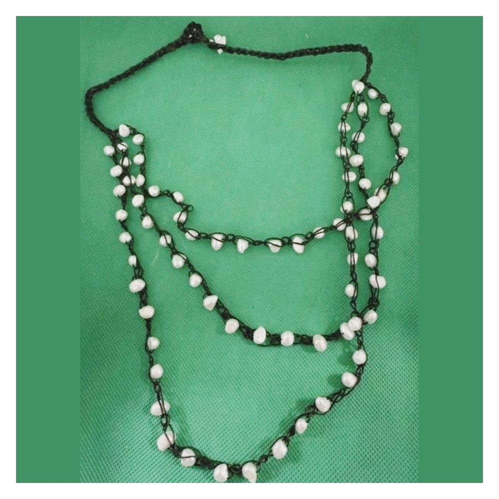 VINTAGE Handmade Natural Pearl And Macrame Necklace